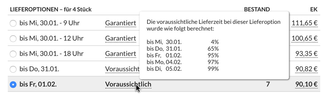 Screenshot Lieferoptionen Screenshot Lieferoptionen