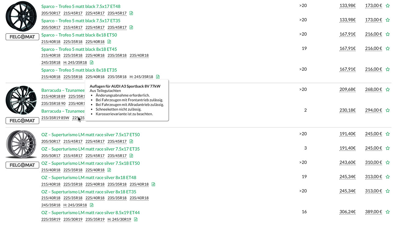 Screenshot der automatischen Gutachtenprüfung in TyreSystem